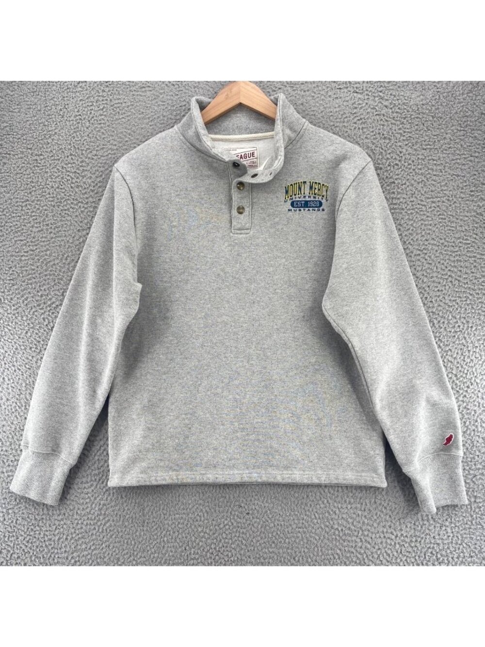 Mount Mercy League 91 Sweatshirt Mens Medium Gray University Mustangs Mock Neck